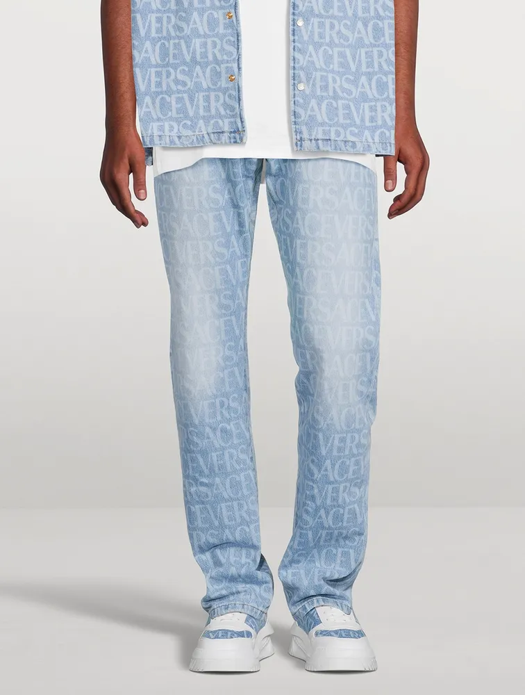 Cotton Straight-Leg Jeans Logo Print