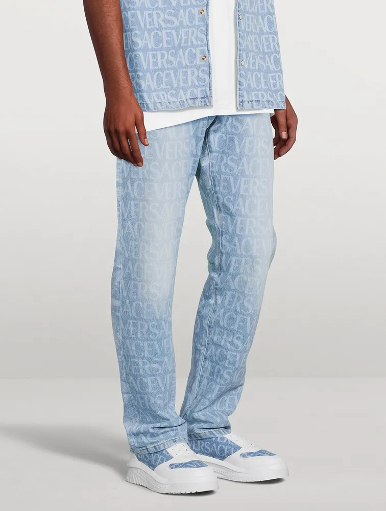 Cotton Straight-Leg Jeans Logo Print