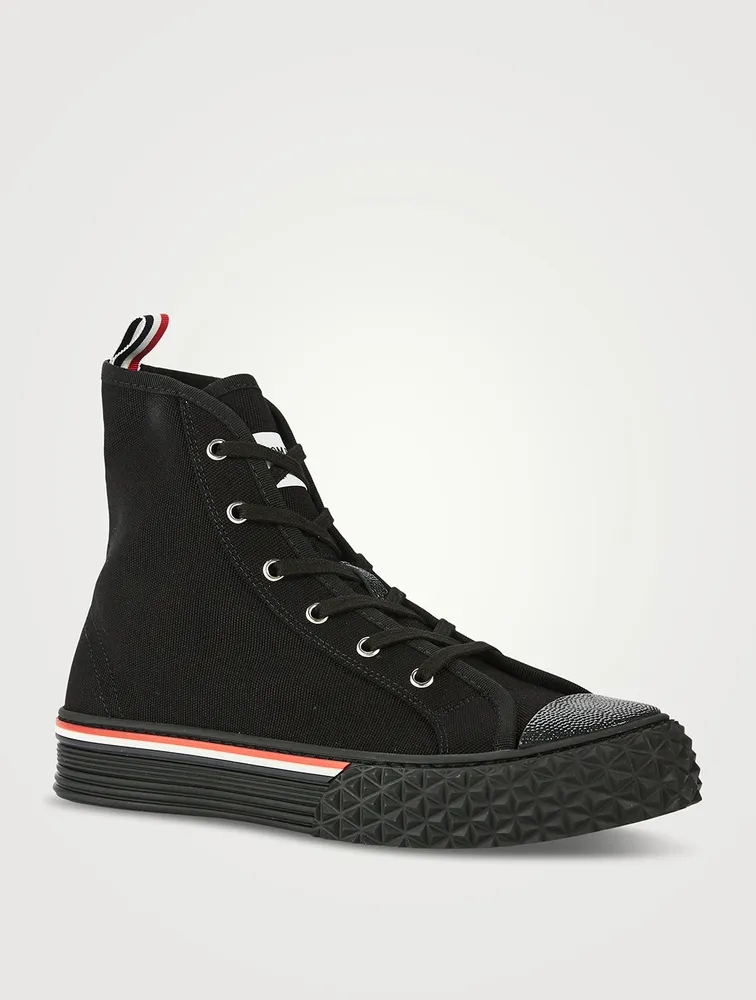 Collegiate High-Top Sneakers With Canvas Tartan Sole