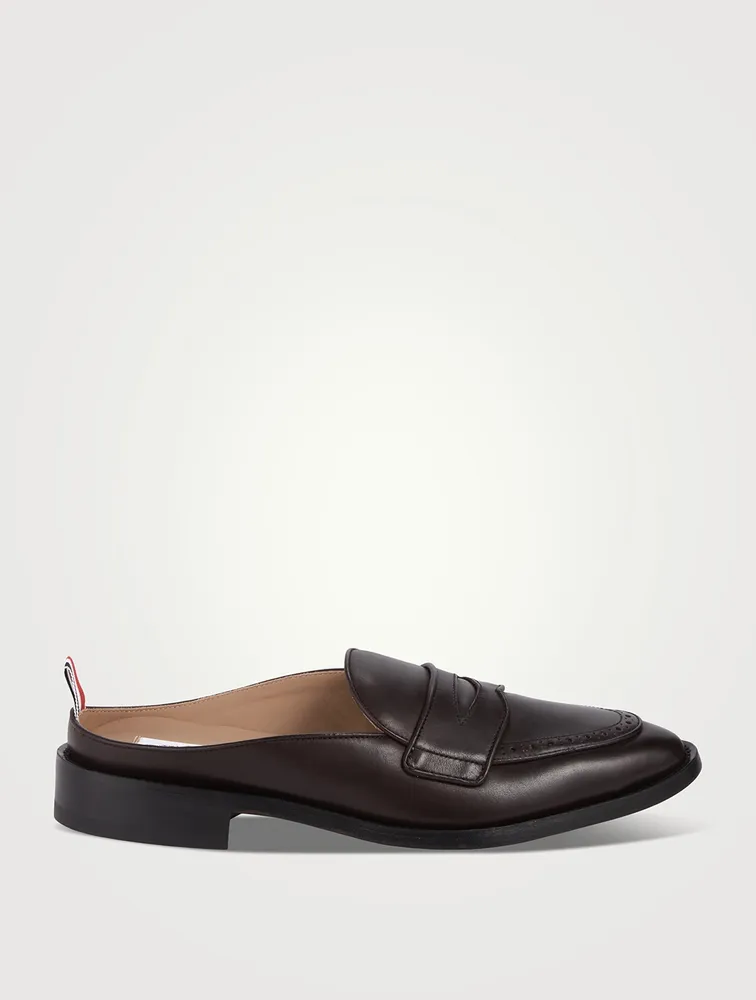 Leather Varsity Penny Loafer Mule