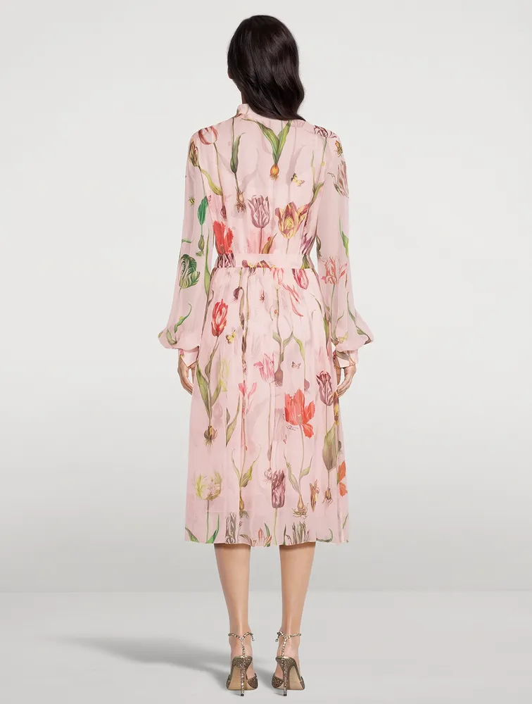 Silk Chiffon Shirt Dress Tulip Mania Print