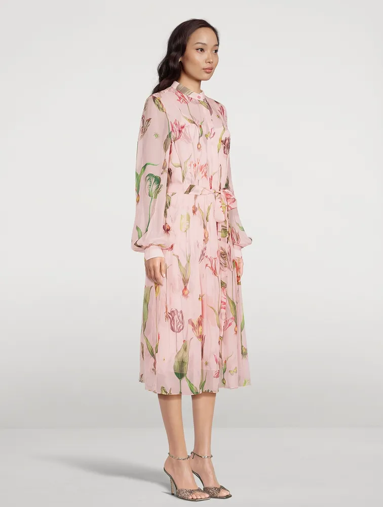 Silk Chiffon Shirt Dress Tulip Mania Print