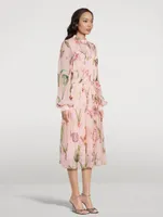 Silk Chiffon Shirt Dress Tulip Mania Print