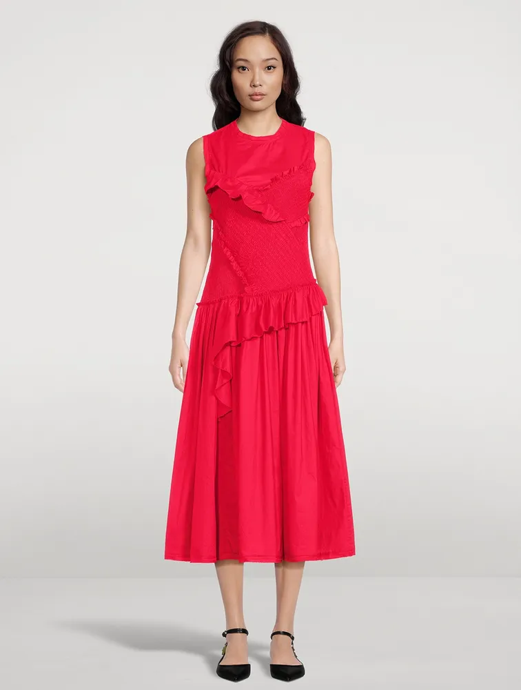 Smocked Cotton Voile Midi Dress