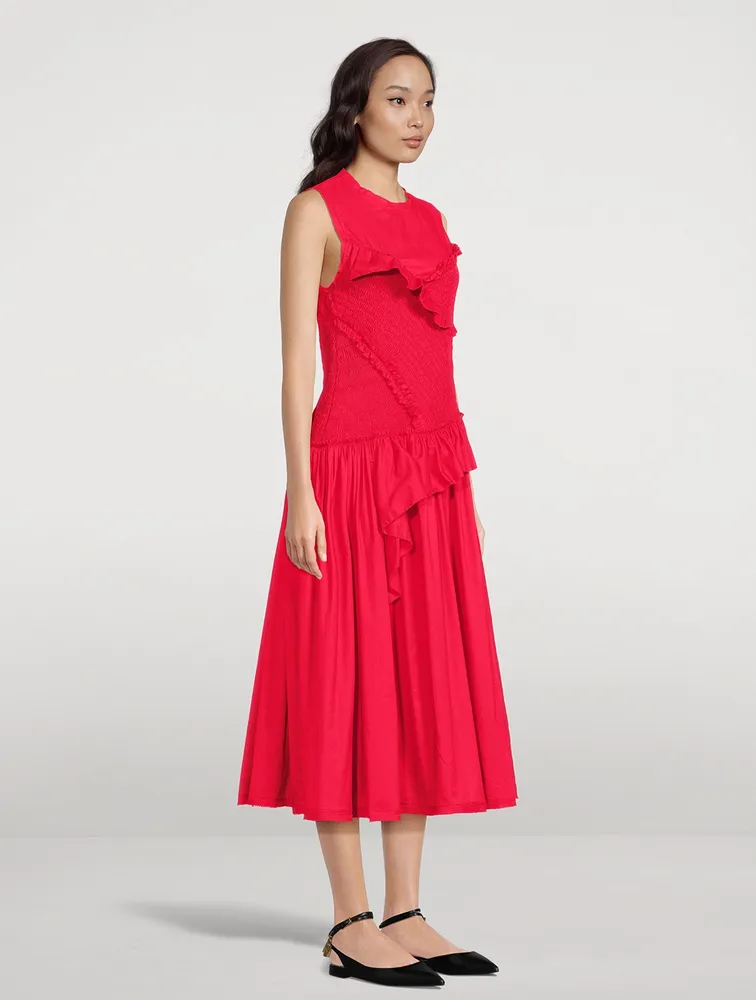 Smocked Cotton Voile Midi Dress