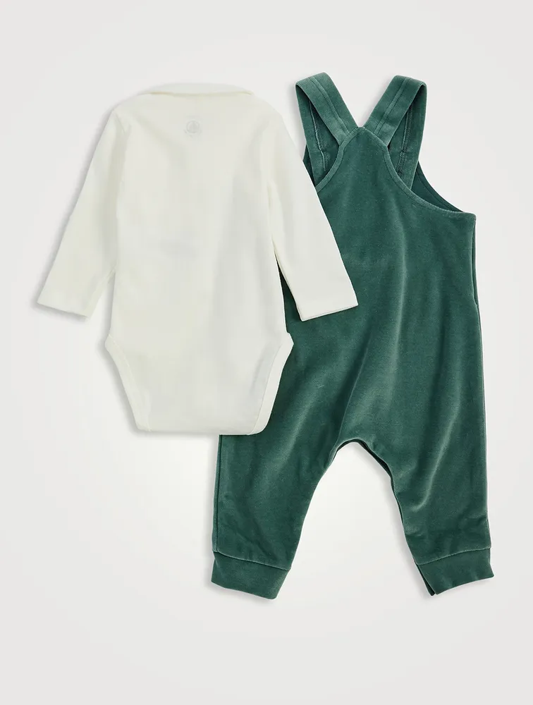 Velour Overalls And Bodysuit Set