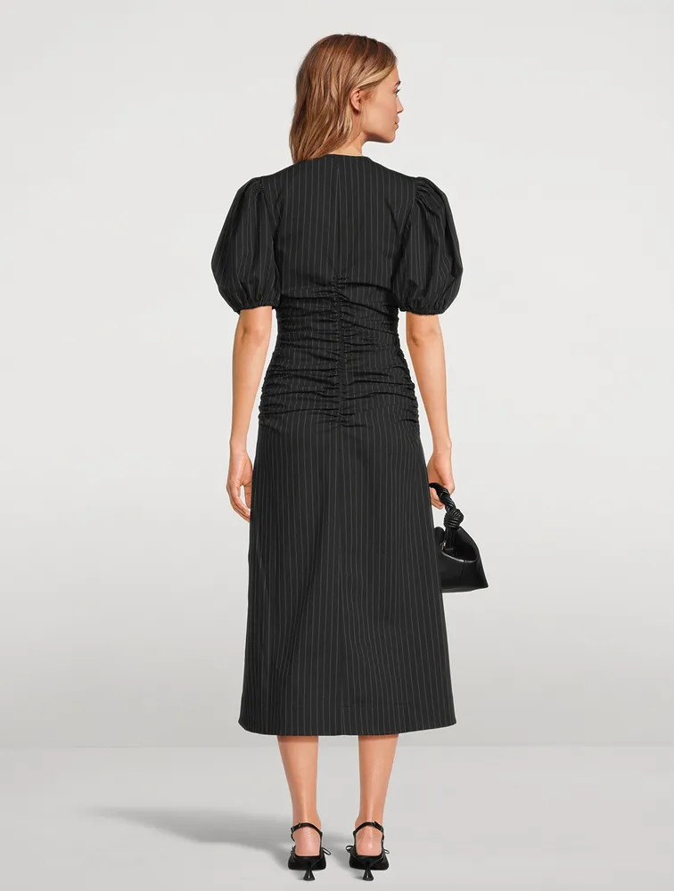 Ruched Midi Dress Pinstripe Print