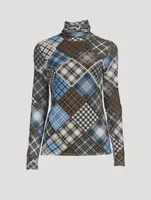 Mesh Turtleneck Check Print