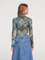 Mesh Turtleneck Check Print