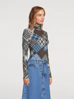 Mesh Turtleneck Check Print