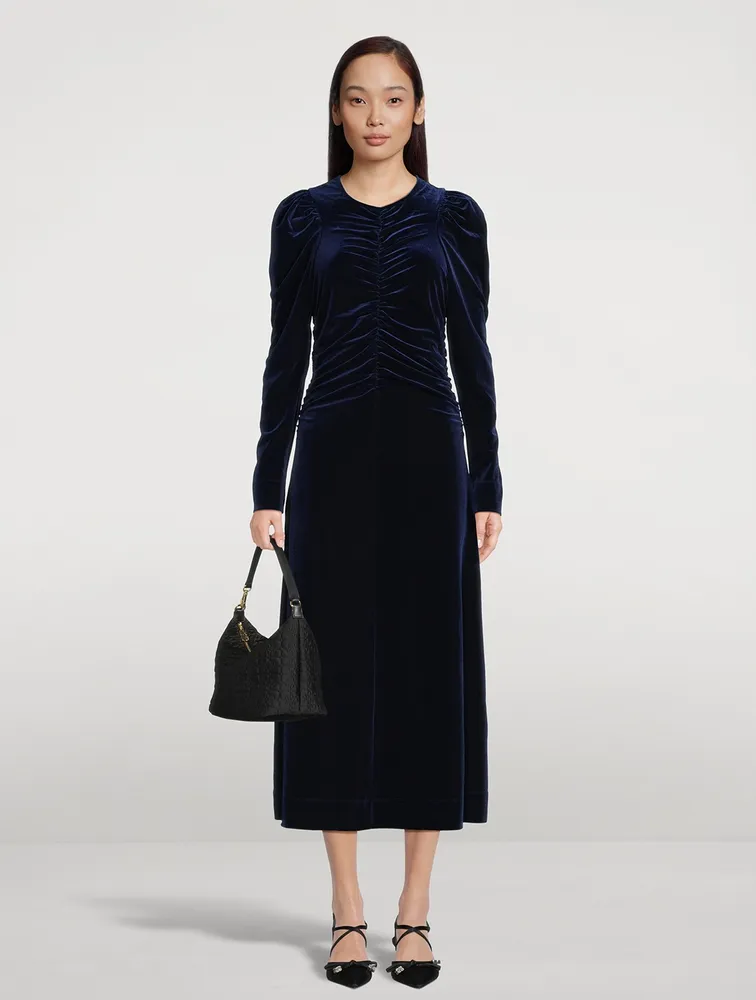 Ruched Velvet Jersey Maxi Dress