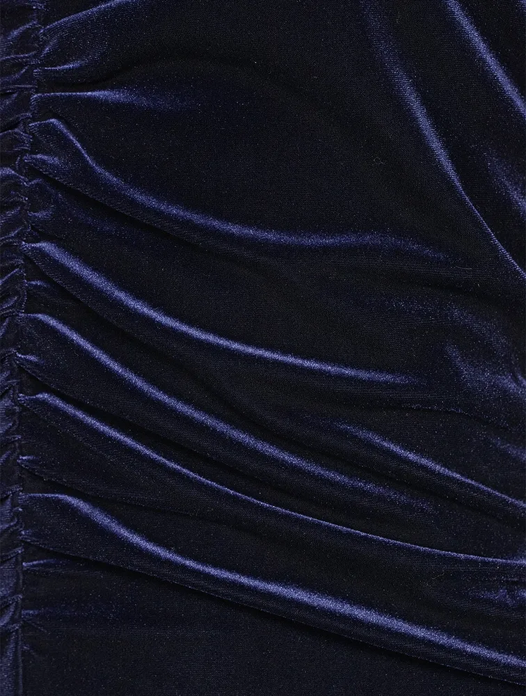 Ruched Velvet Jersey Maxi Dress