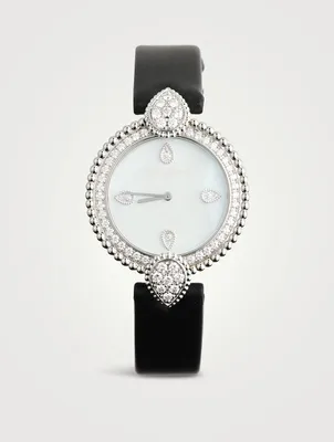Serpent Bohème Steel Leather Strap Watch With Mother-Of-Pearl Dial And Diamonds
