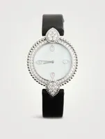 Serpent Bohème Steel Leather Strap Watch With Mother-Of-Pearl Dial And Diamonds