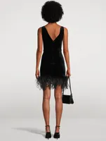 Feather-Trimmed Velvet Mini Dress