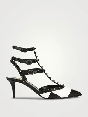 Rockstud Leather Ankle-Strap Pumps Chess Print