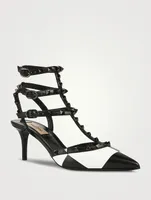 Rockstud Leather Ankle-Strap Pumps Chess Print