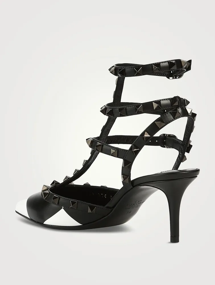 Rockstud Leather Ankle-Strap Pumps Chess Print