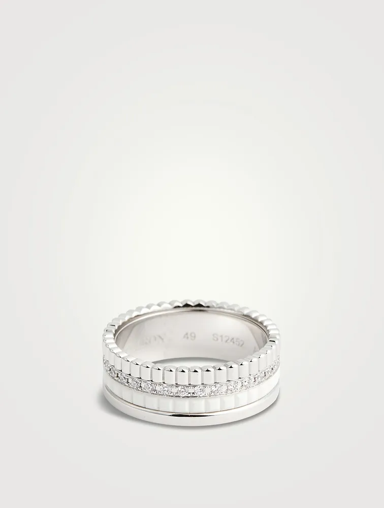 Quatre Double White Edition Gold Ring With Hyceram And Diamonds