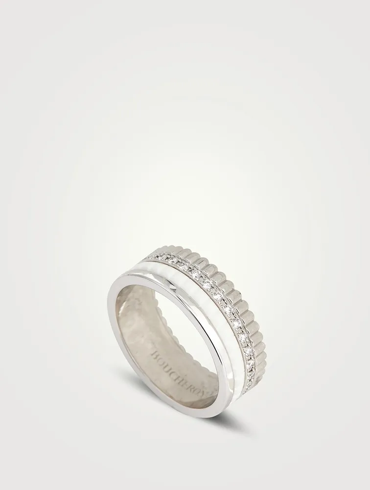 Quatre Double White Edition Gold Ring With Hyceram And Diamonds