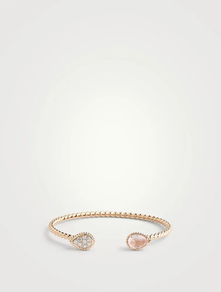 S Motif Serpent Bohème 18K Rose Gold Bracelet With Pink Quartz And Diamonds