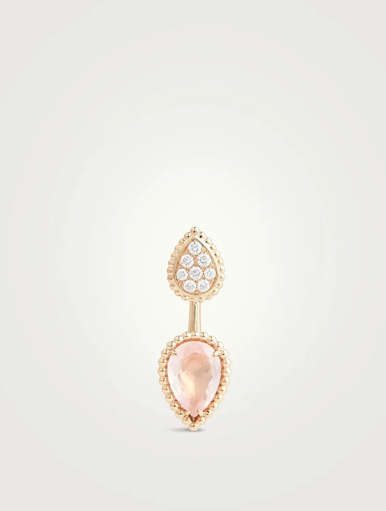 XS And S Motif Serpent Bohème 18K Rose Gold Single Stud Earring With Pink Quartz And Diamonds