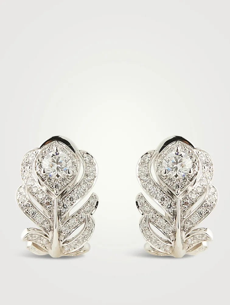 XS Plume De Paon White Gold Clip-On Earrings With Diamonds