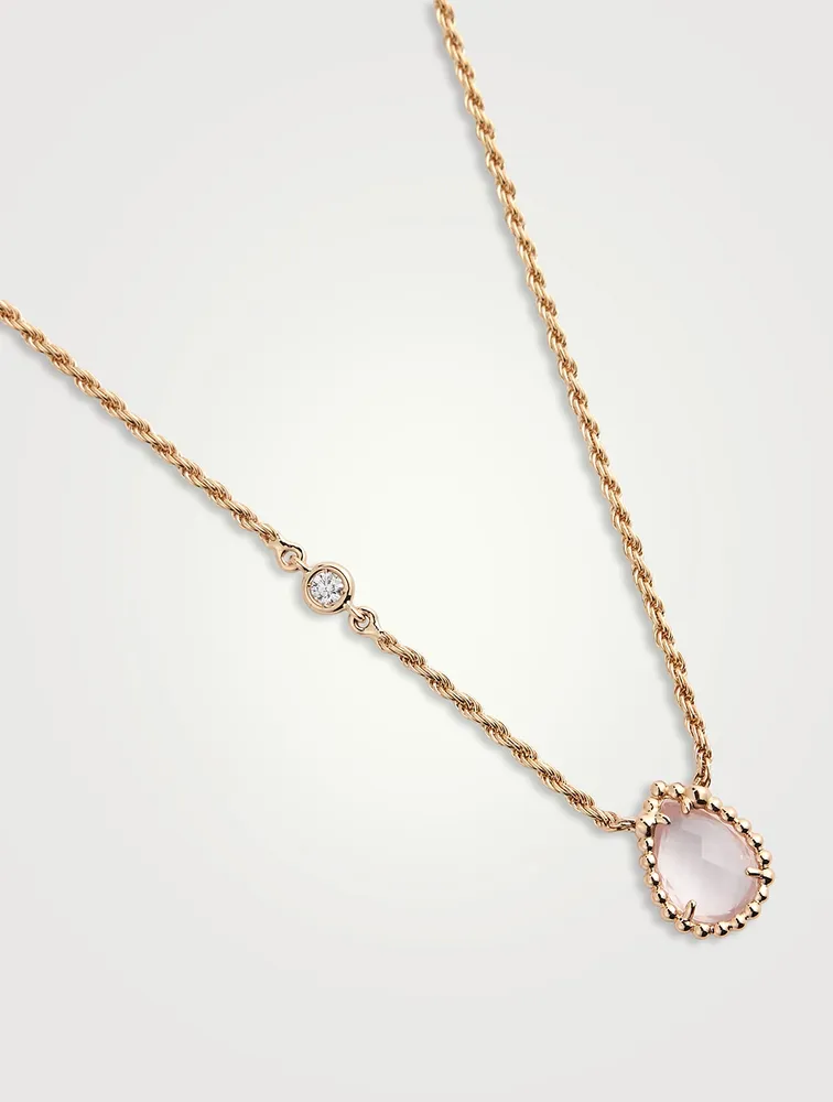 XS Motif Serpent Bohème 18K Rose Gold Pendant Necklace With Pink Quartz And Diamond