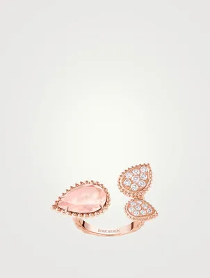 M S XS Motifs Serpent Bohème 18K Rose Gold Ring With Pink Quartz And Diamonds