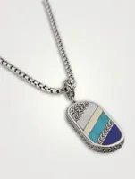 Carved Chain Inlay Pendant Necklace With Mother-Of-Pearl, Lapis And Turquoise