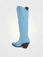 Denim Knee-High Western Boots