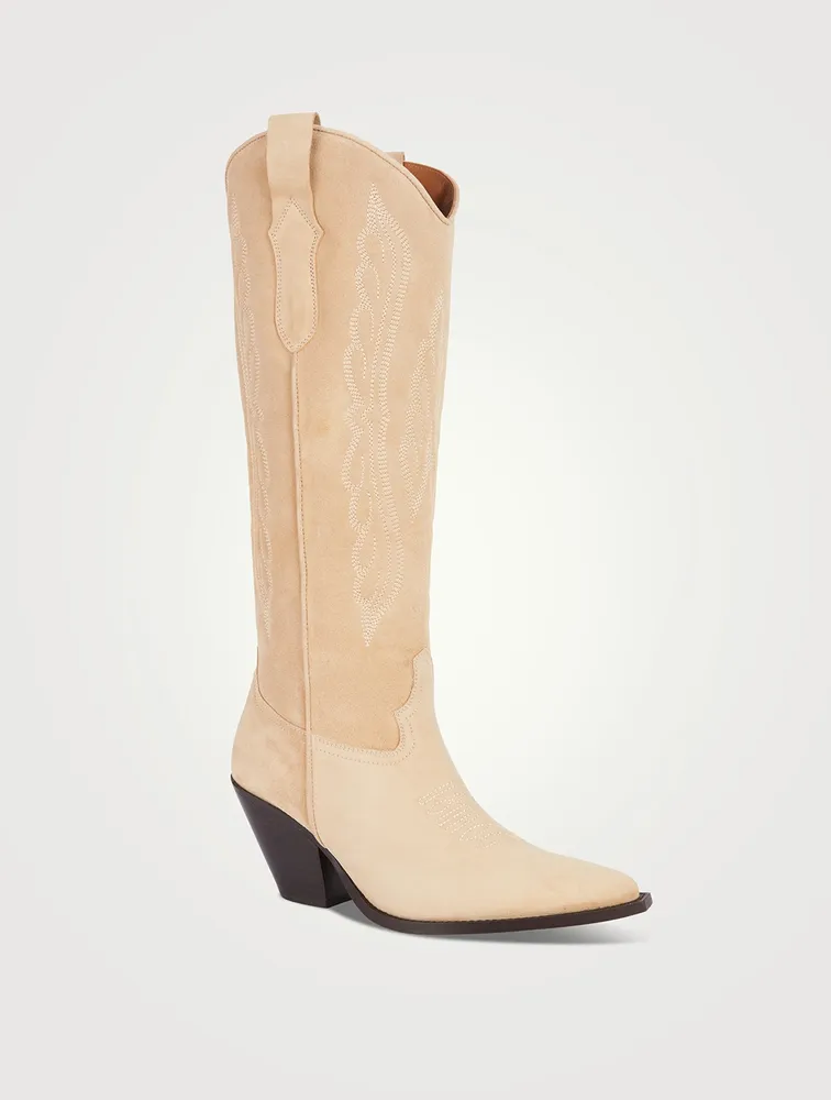 Suede Knee-High Western Boots