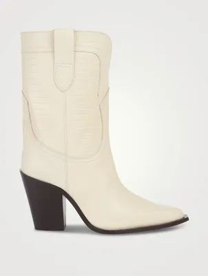 Croc-Embossed Leather Western Boots