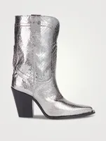 Metallic Lizard-Embossed Leather Western Boots