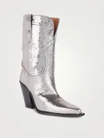 Metallic Lizard-Embossed Leather Western Boots