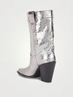 Metallic Lizard-Embossed Leather Western Boots