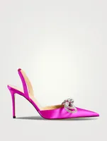 Double Bow Crystal-Embellished Satin Slingback Pumps