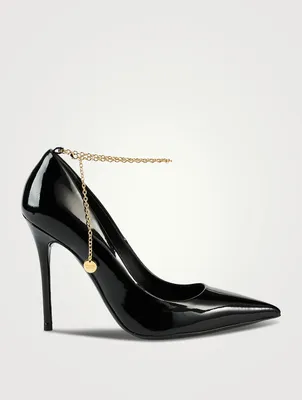 Patent Leather Pumps With Ankle Chain