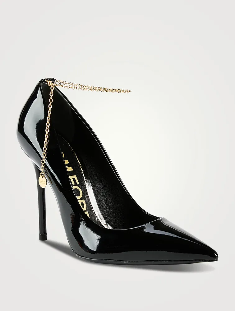 Patent Leather Pumps With Ankle Chain