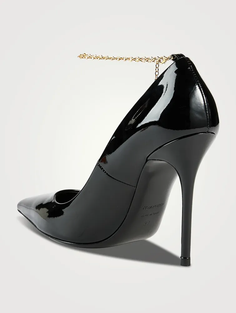 Patent Leather Pumps With Ankle Chain