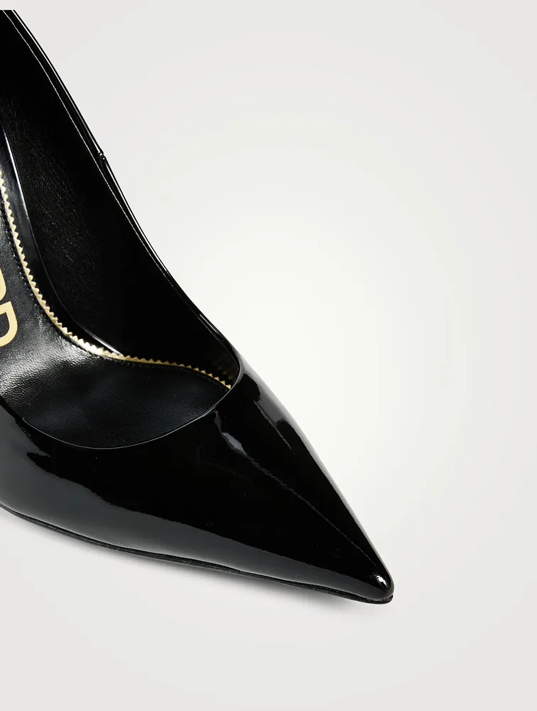 Patent Leather Pumps With Ankle Chain