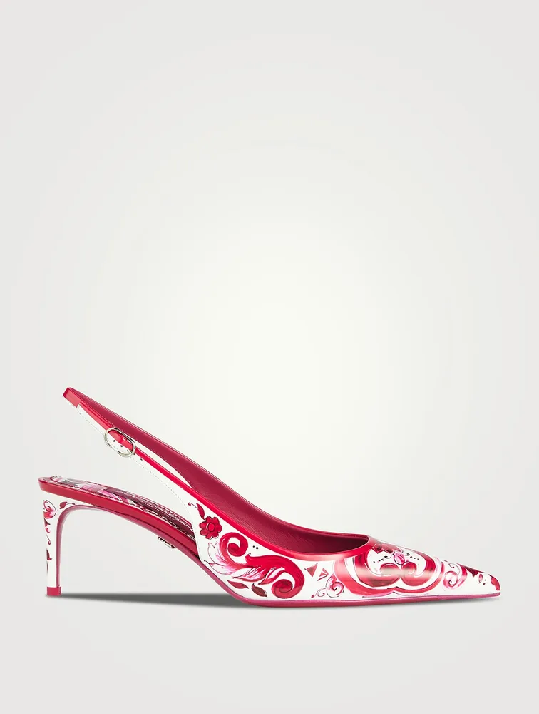 Leather Slingback Pumps Majolica Print