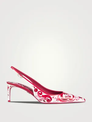 Leather Slingback Pumps Majolica Print