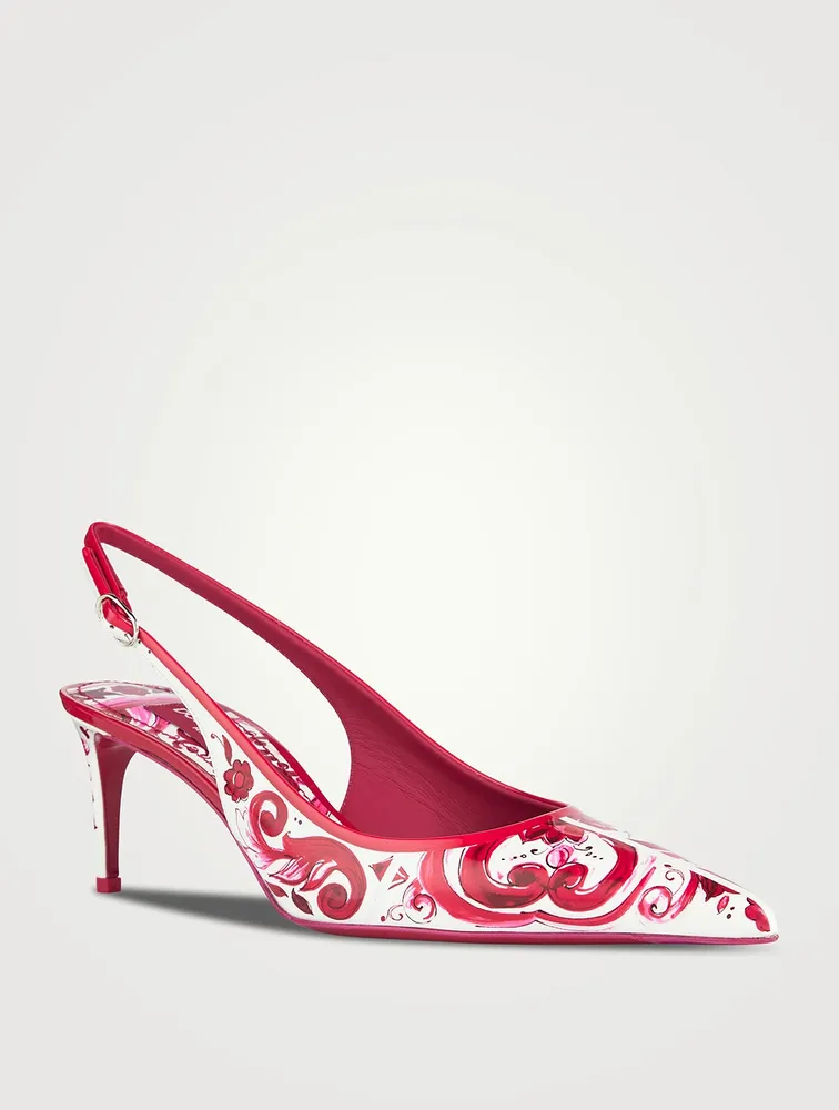 Leather Slingback Pumps Majolica Print