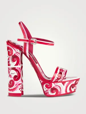 Keira Leather Platform Sandals Majolica Print