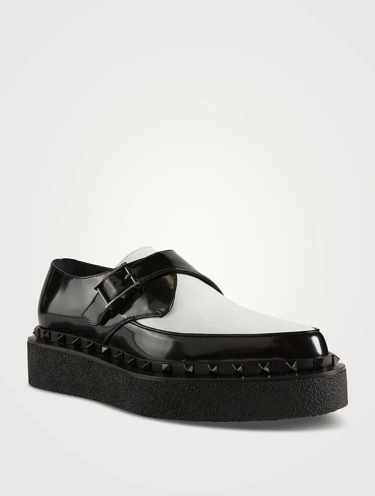 Rockstud Leather Monk Strap Shoes