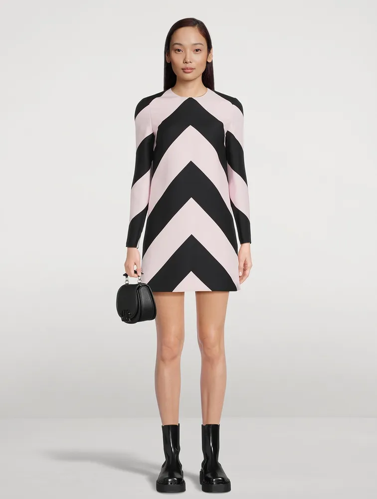 Crepe Couture Shift Dress In Chevron Print