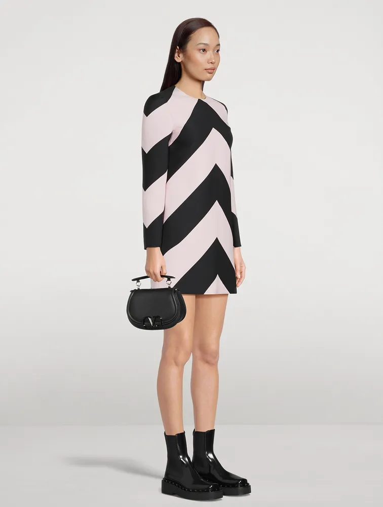 Crepe Couture Shift Dress In Chevron Print