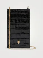 Skull Croc-Embossed Leather Crossbody Phone Case