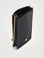 Skull Croc-Embossed Leather Crossbody Phone Case